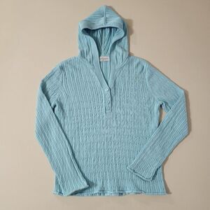 Villager Liz Claiborne Women's Aqua Hooded Cable-knit Pullover Sweater